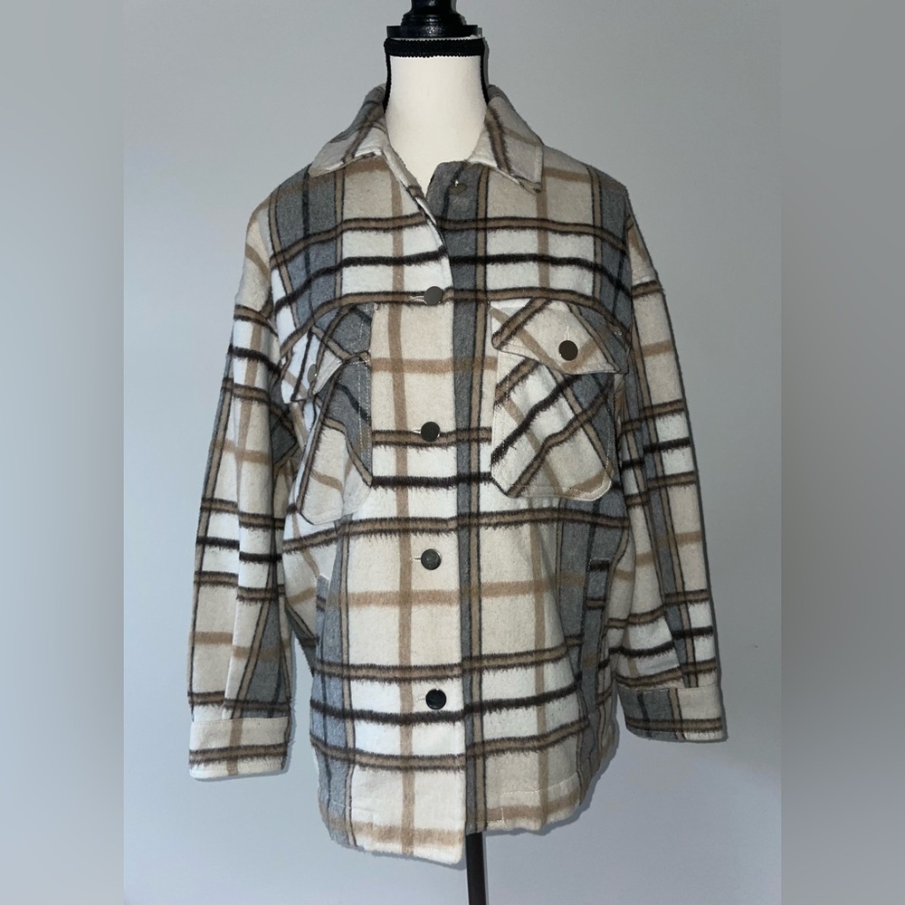 Zara Plaid Button-Up Jacket
